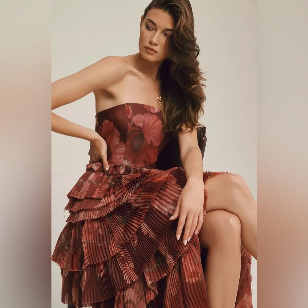 Hutch Nalina Strapless Floral Tiered Tulle Maxi Dress - Picture 6 of 8